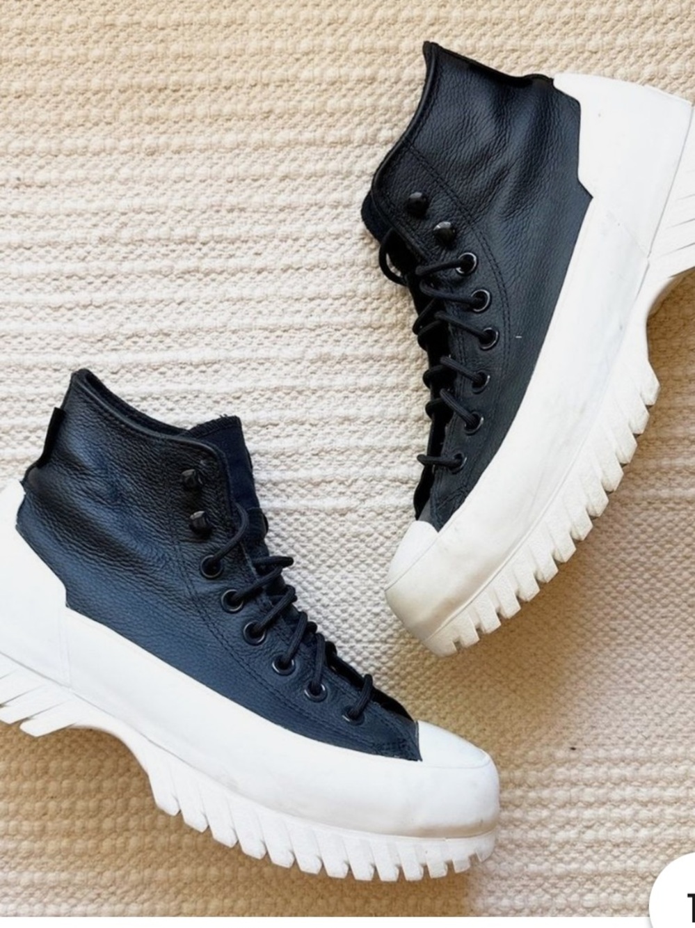 Converse Black Leather High-Top Sneakers with White Lug Sole